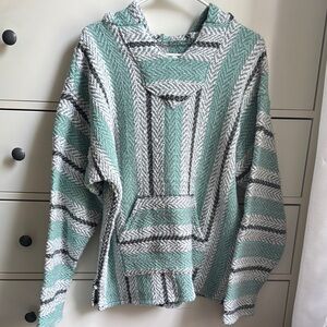Striped Teal and Gray Women's Sweater